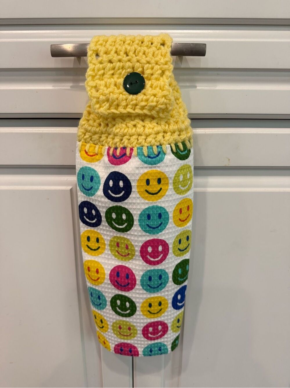 Crochet Top Kitchen Towel-Lots of smiley faces